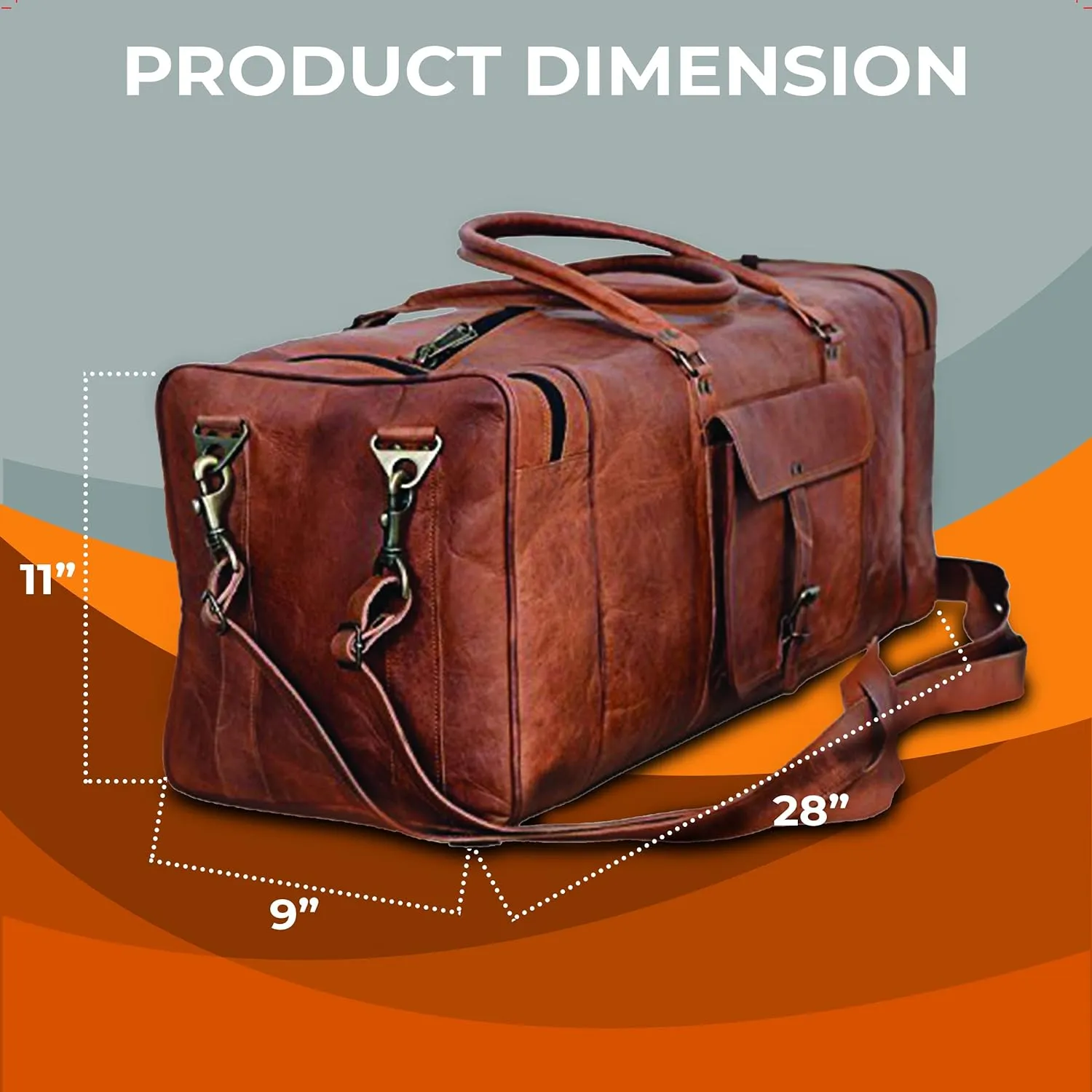 Leather Duffel Bag 28 inch Large Travel Bag Gym Sports Overnight Weekender Bag by Komal s Passion Leather, unisex-adult, Brown, 28 inch