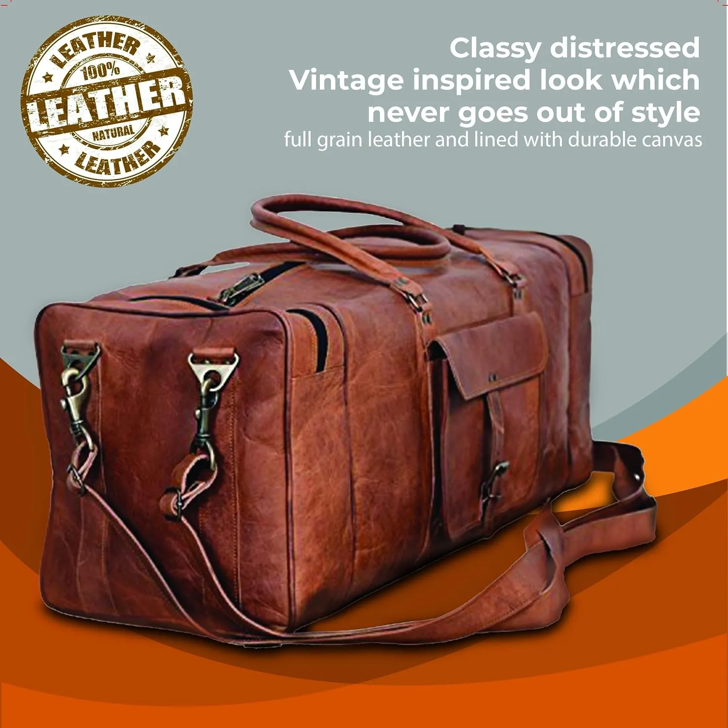 Leather Duffel Bag 28 inch Large Travel Bag Gym Sports Overnight Weekender Bag by Komal s Passion Leather, unisex-adult, Brown, 28 inch