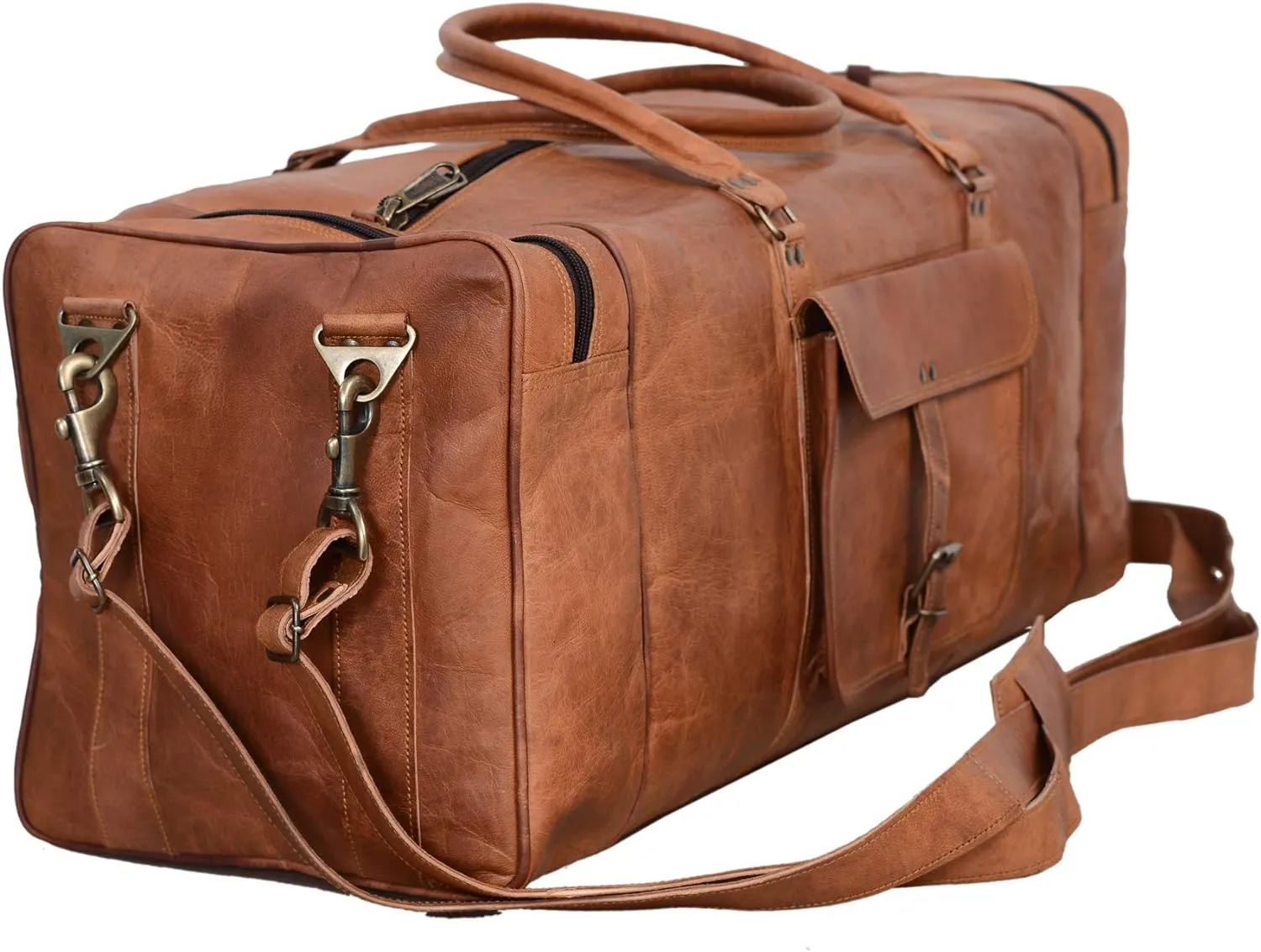Leather Duffel Bag 28 inch Large Travel Bag Gym Sports Overnight Weekender Bag by Komal s Passion Leather, unisex-adult, Brown, 28 inch