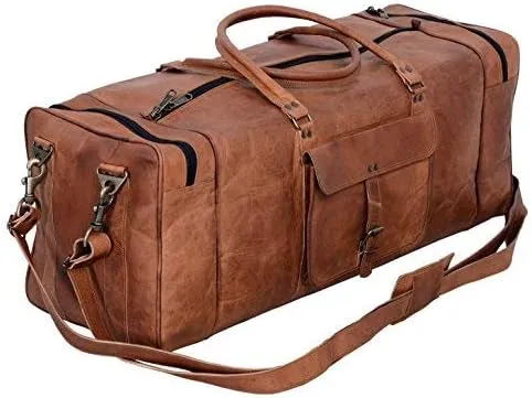 Leather Duffel Bag 28 inch Large Travel Bag Gym Sports Overnight Weekender Bag by Komal s Passion Leather, unisex-adult, Brown, 28 inch
