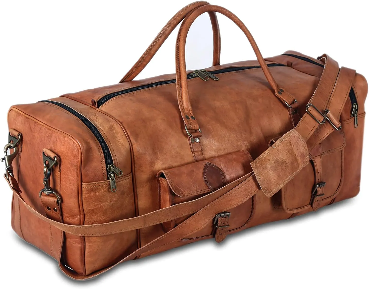 Leather Duffel Bag 28 inch Large Travel Bag Gym Sports Overnight Weekender Bag by Komal s Passion Leather, unisex-adult, Brown, 28 inch
