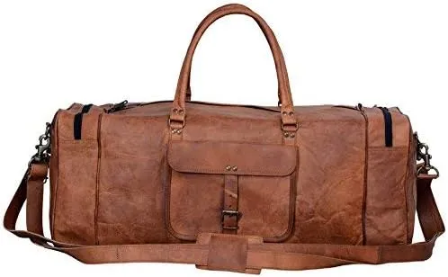 Leather Duffel Bag 28 inch Large Travel Bag Gym Sports Overnight Weekender Bag by Komal s Passion Leather, unisex-adult, Brown, 28 inch