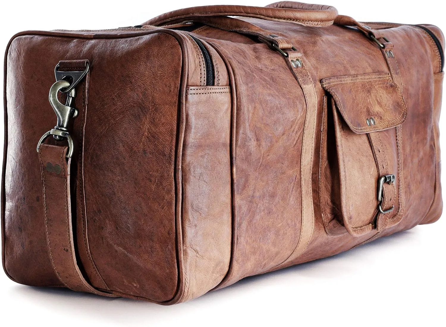 Leather Duffel Bag 28 inch Large Travel Bag Gym Sports Overnight Weekender Bag by Komal s Passion Leather, unisex-adult, Brown, 28 inch