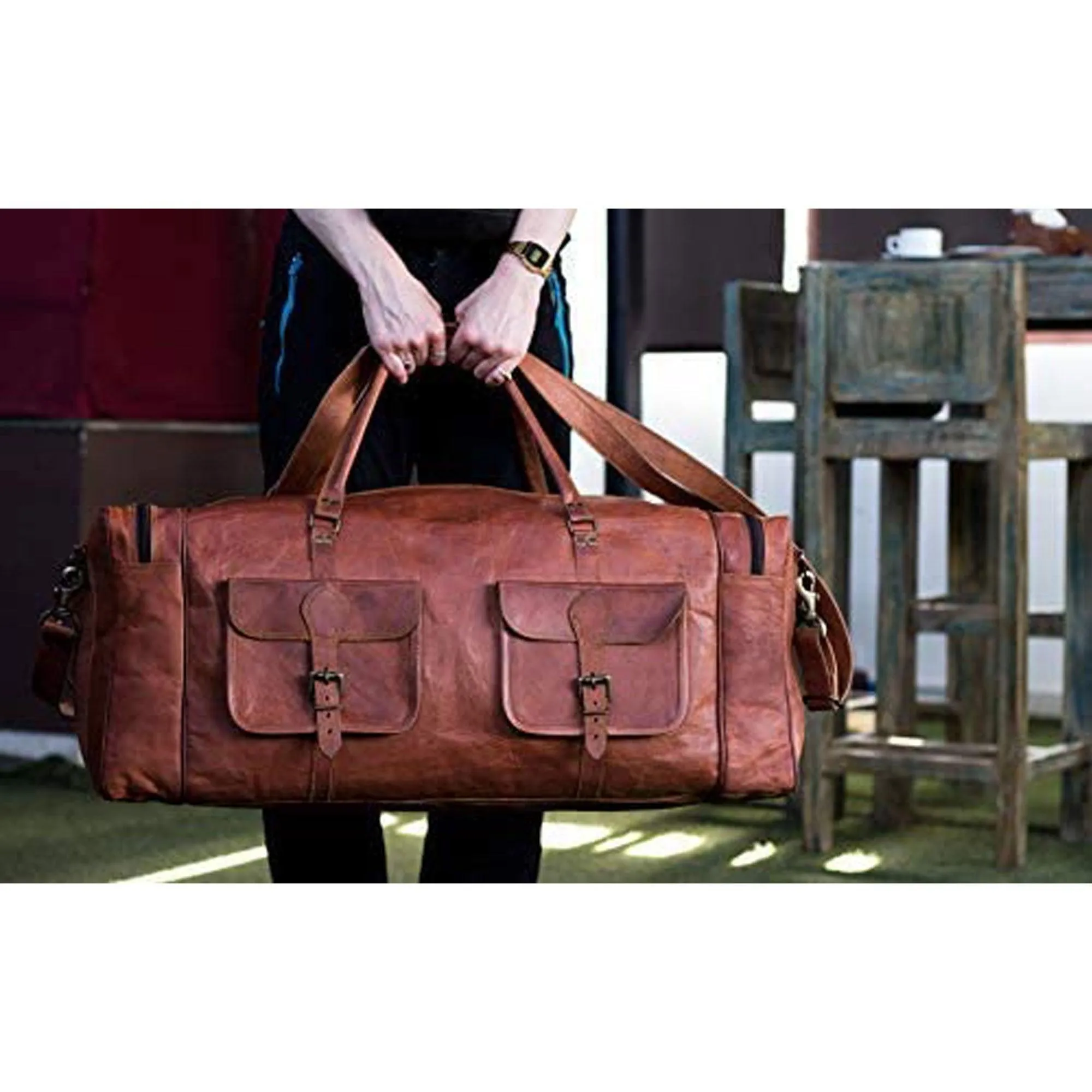 Leather Duffel Bag Large Travel Bag Gym Sports Overnight Weekender Bag