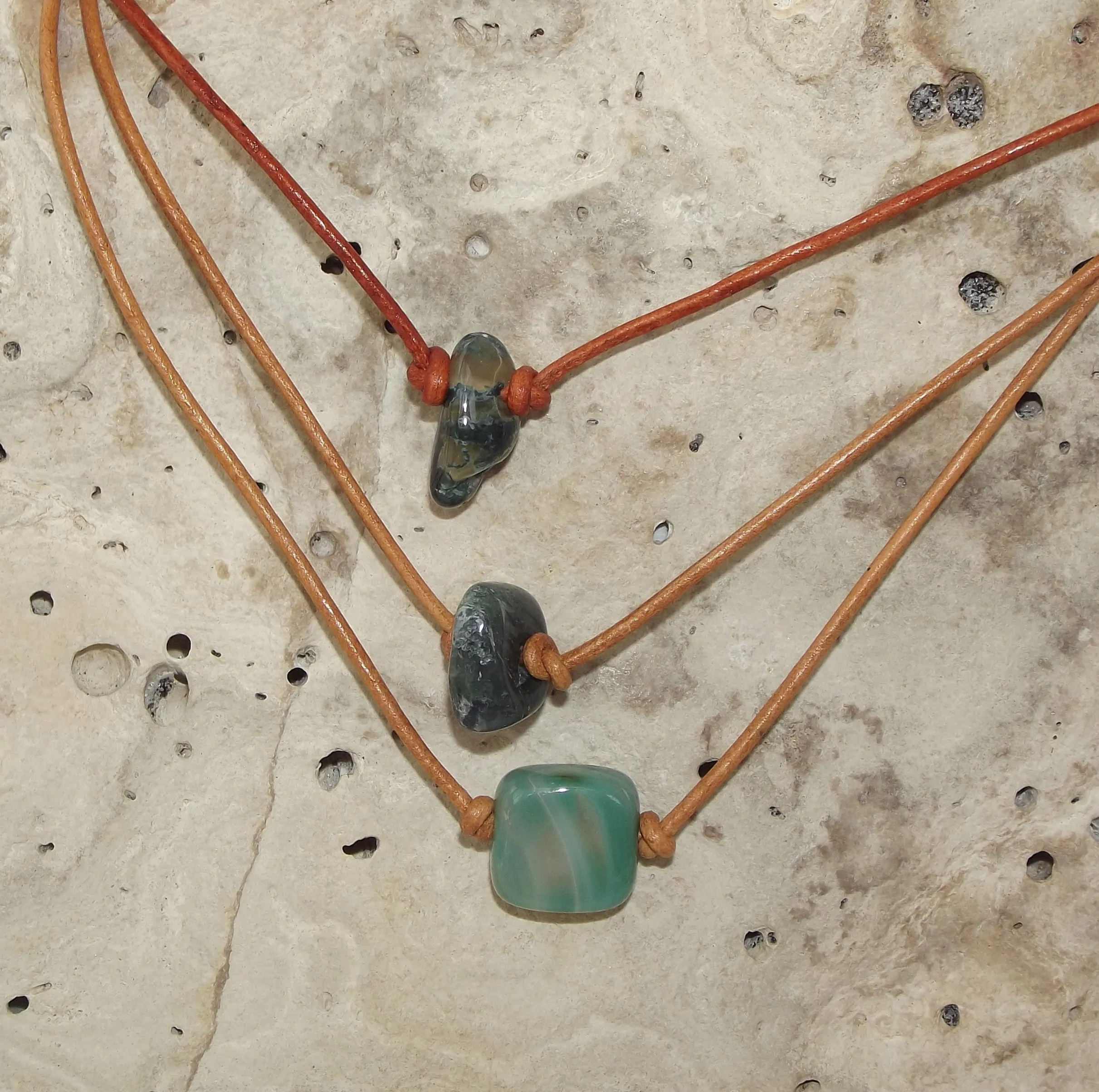 Leather n Gemstone Chokers / Wrap Bracelets
