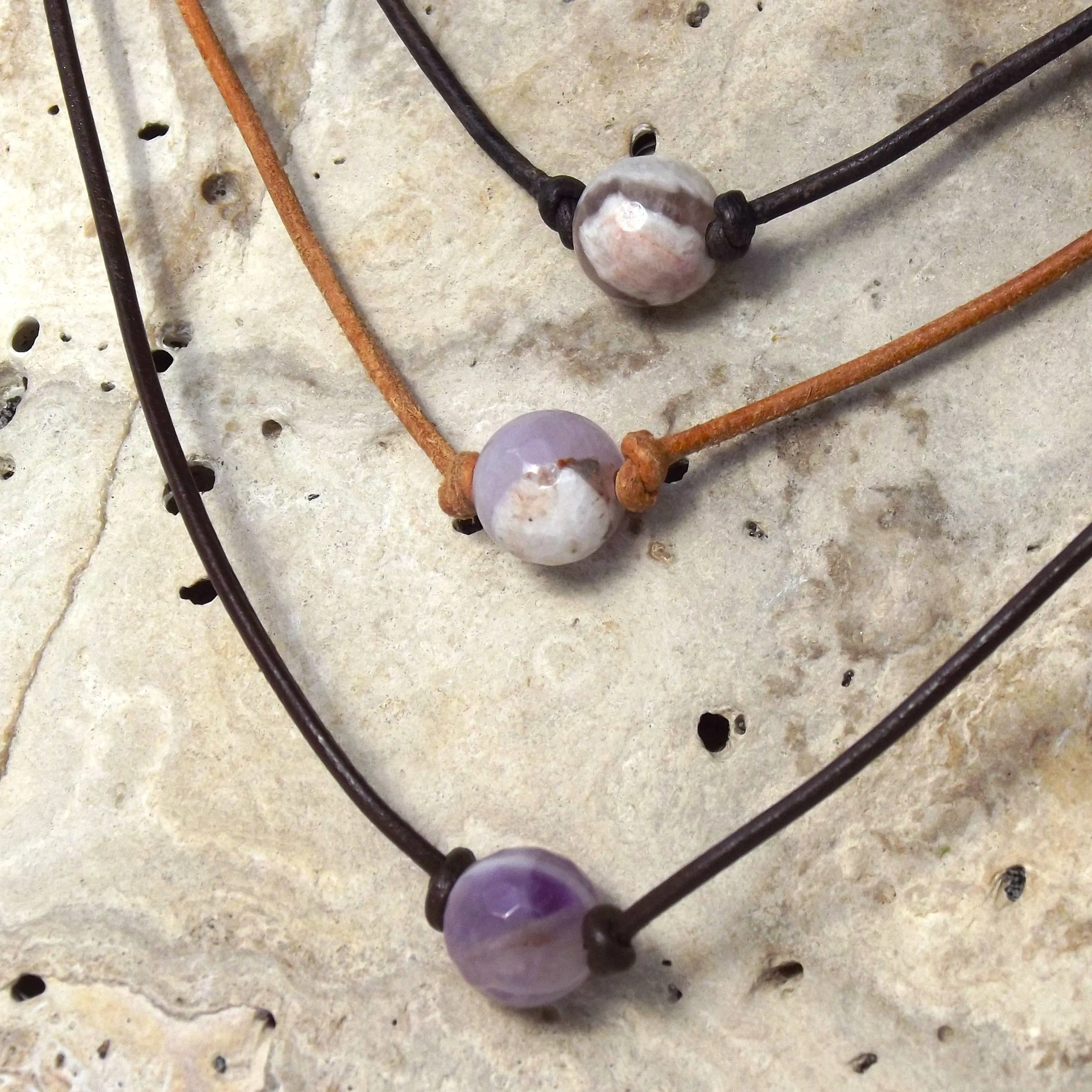 Leather n Gemstone Chokers / Wrap Bracelets