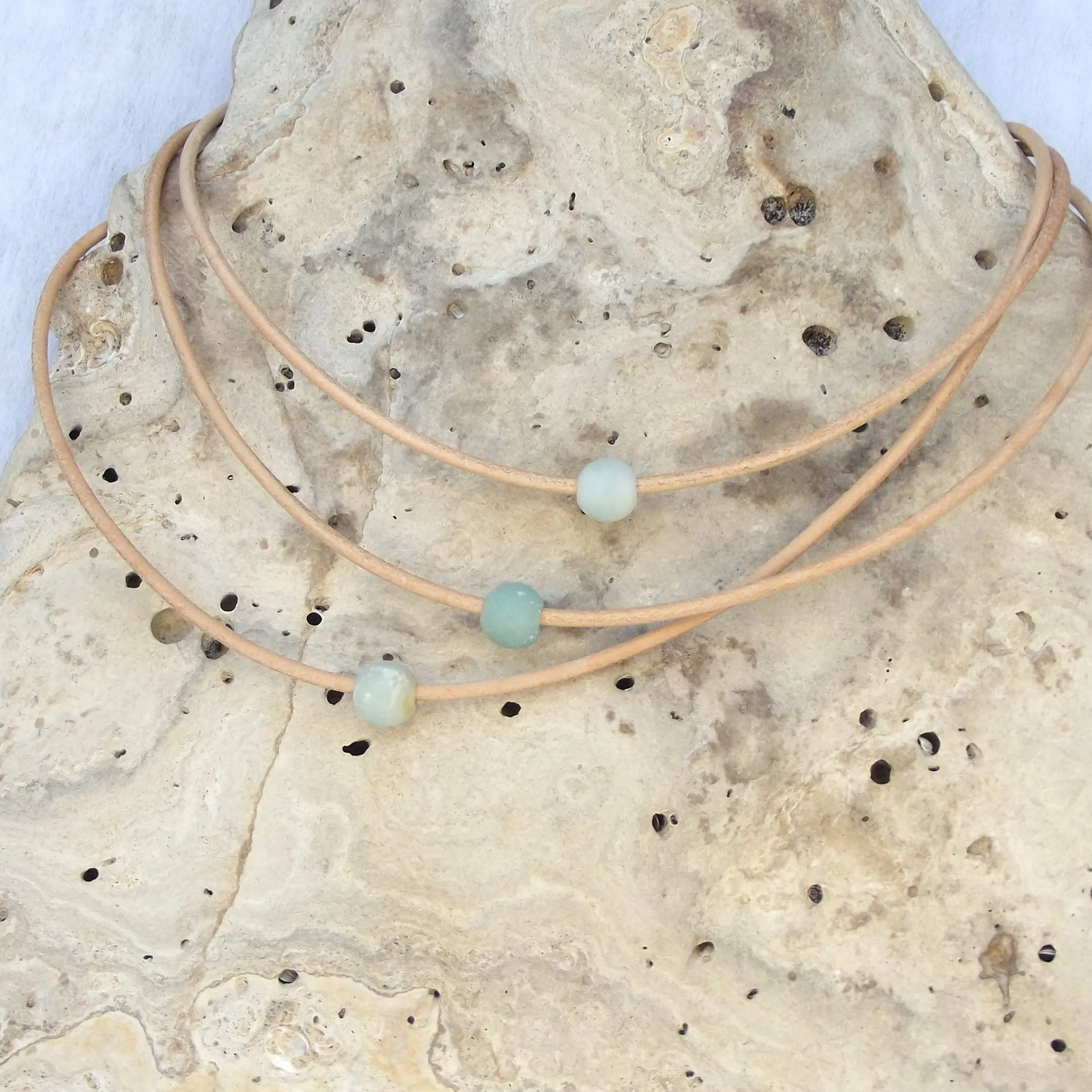 Leather n Gemstone Chokers / Wrap Bracelets