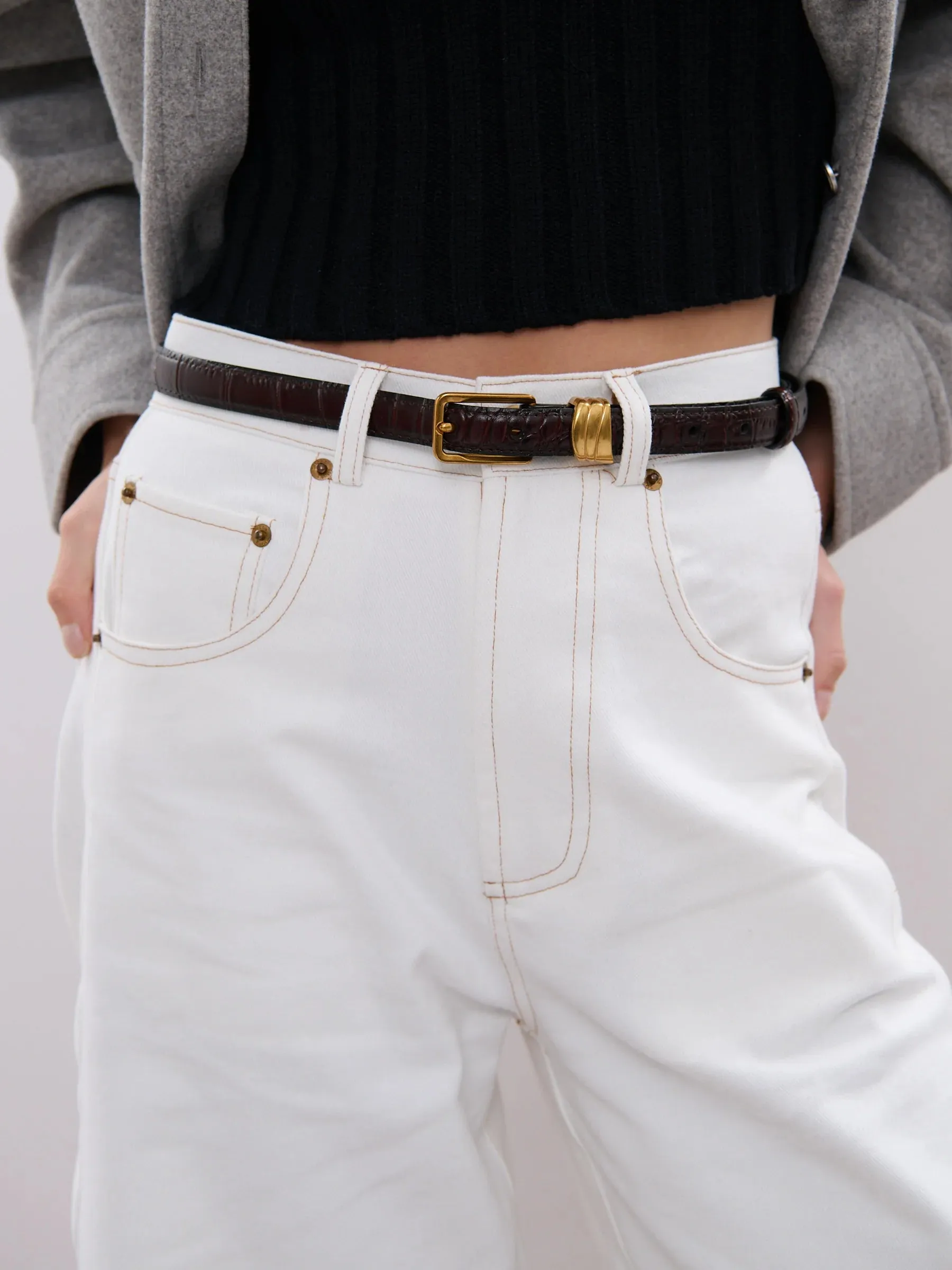 LESLEY SKINNY GENUINE LEATHER BELT - WINE