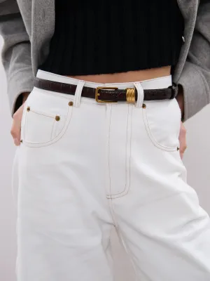 LESLEY SKINNY GENUINE LEATHER BELT - WINE