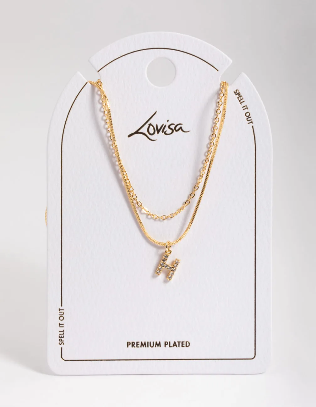 Letter H Gold Plated Layered Diamante Initial Necklace