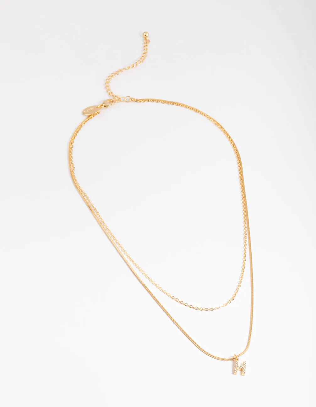Letter H Gold Plated Layered Diamante Initial Necklace
