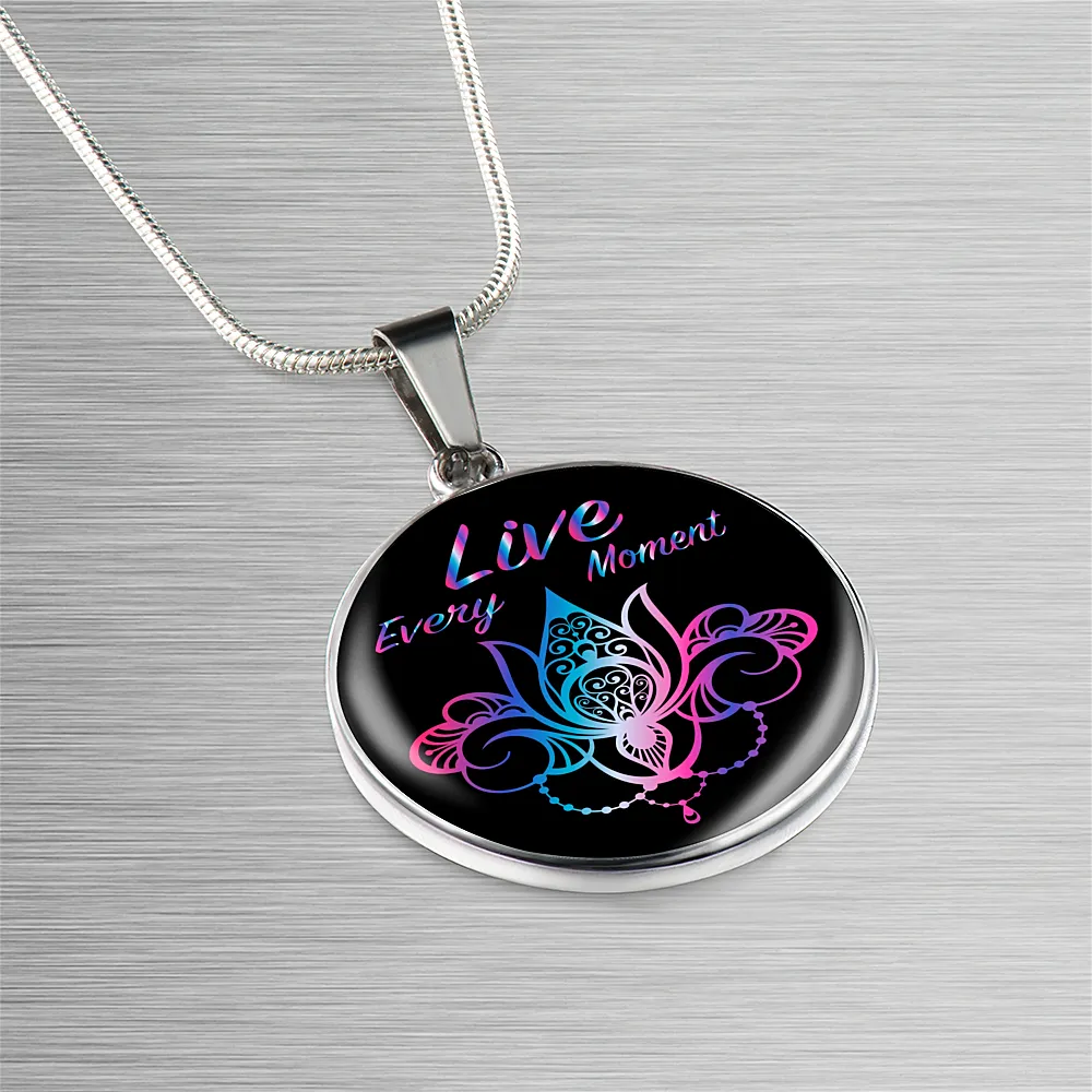 Live Every Moment Luxury Spirit Necklace w/ Circle Charm