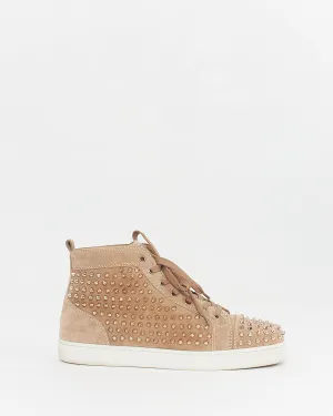 Louboutin Men's Beige/Gold Suede Lou Spike High Top Sneakers - 45