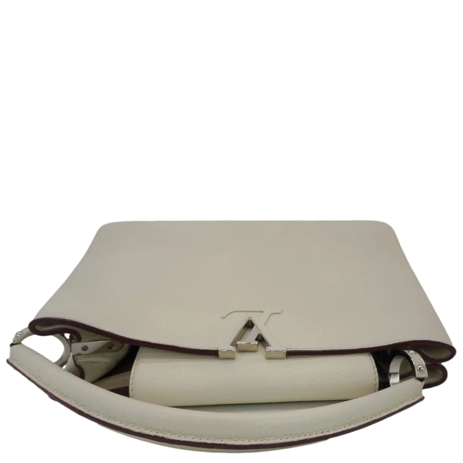 LOUIS VUITTON Capucines MM Taurillon Leather Satchel Bag White