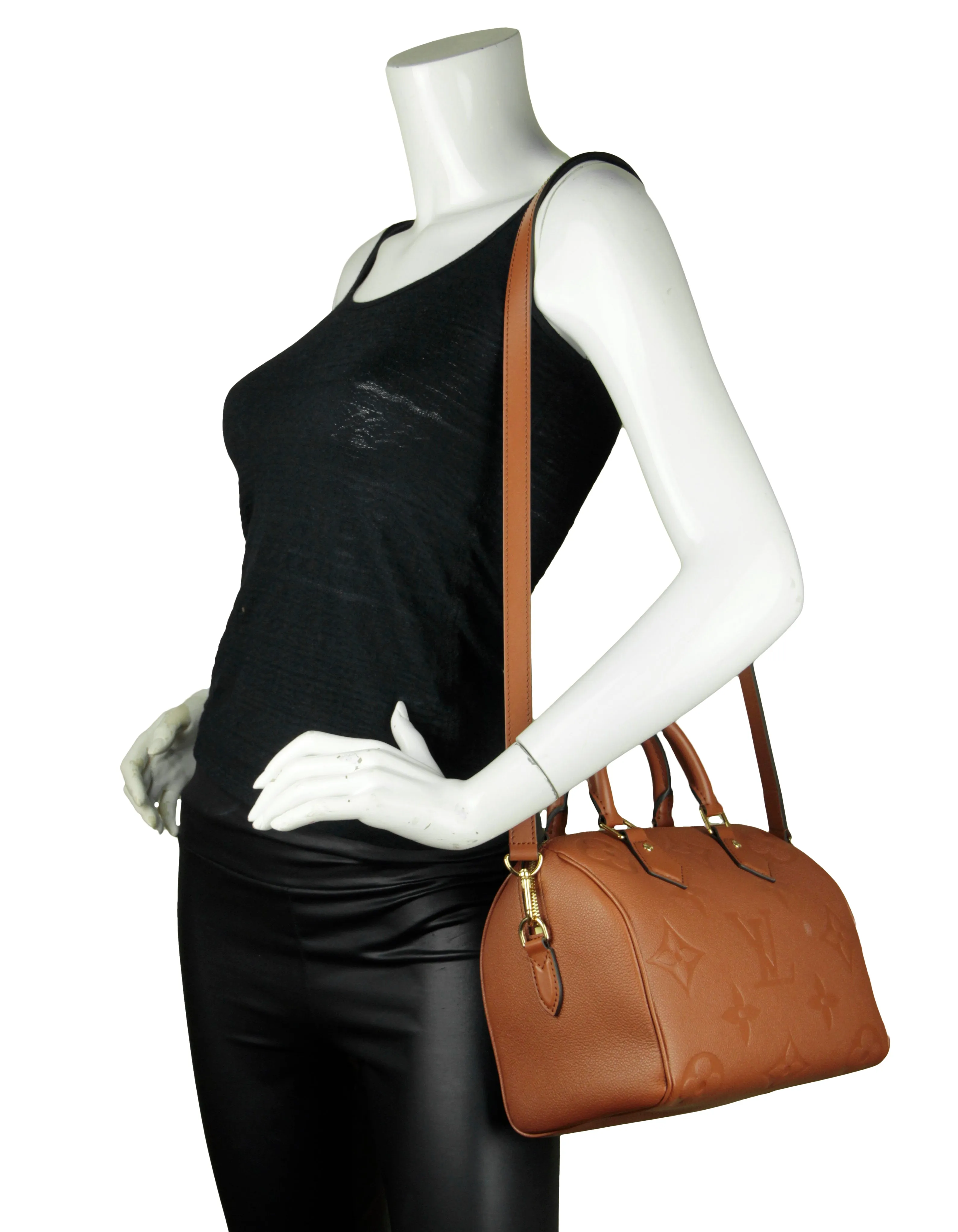 Louis Vuitton Cognac Empreinte Monogram Giant Speedy Bandouliere 25 Bag