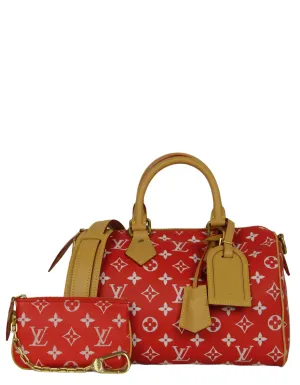 Louis Vuitton Red Soft Calfskin Monogram Speedy P9 Bandouliere 25