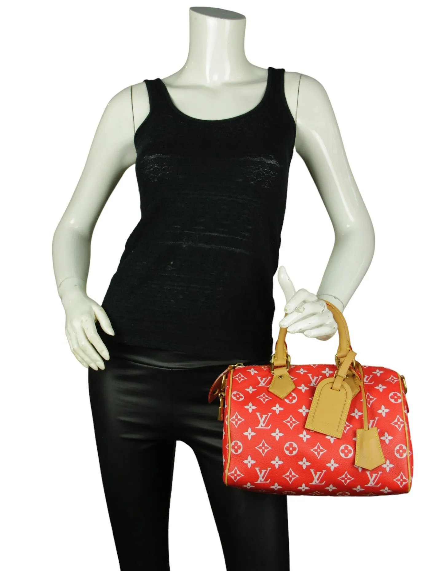 Louis Vuitton Red Soft Calfskin Monogram Speedy P9 Bandouliere 25