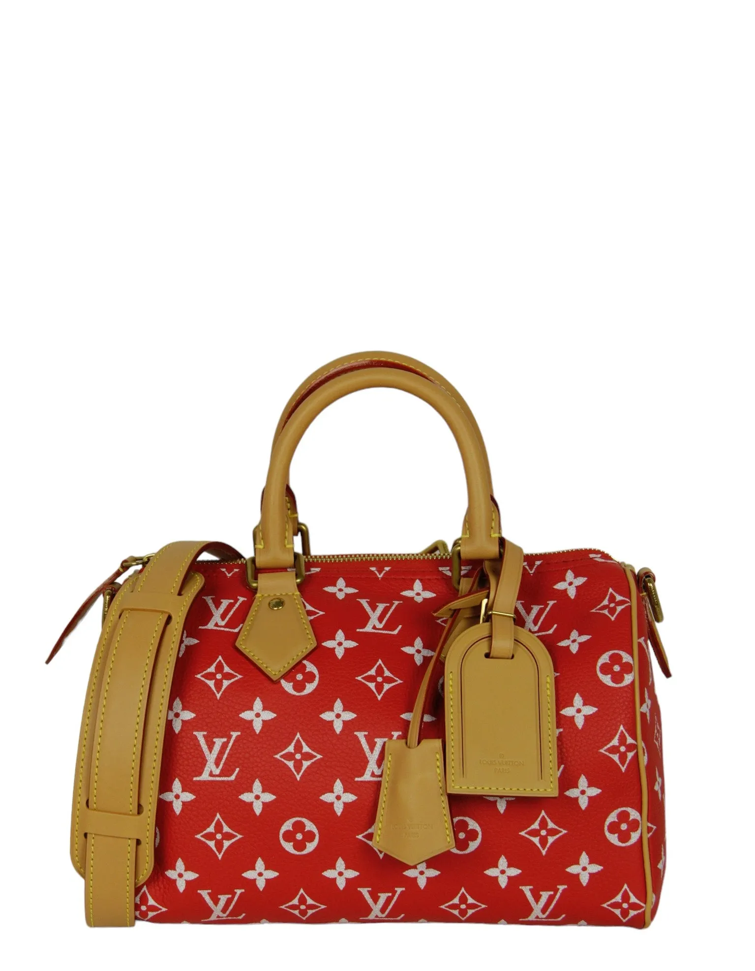 Louis Vuitton Red Soft Calfskin Monogram Speedy P9 Bandouliere 25