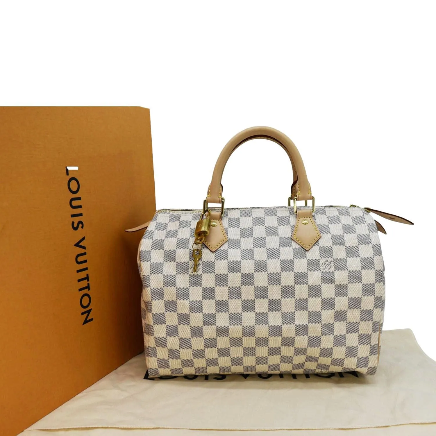 LOUIS VUITTON Speedy 30 Damier Azur Satchel Bag White