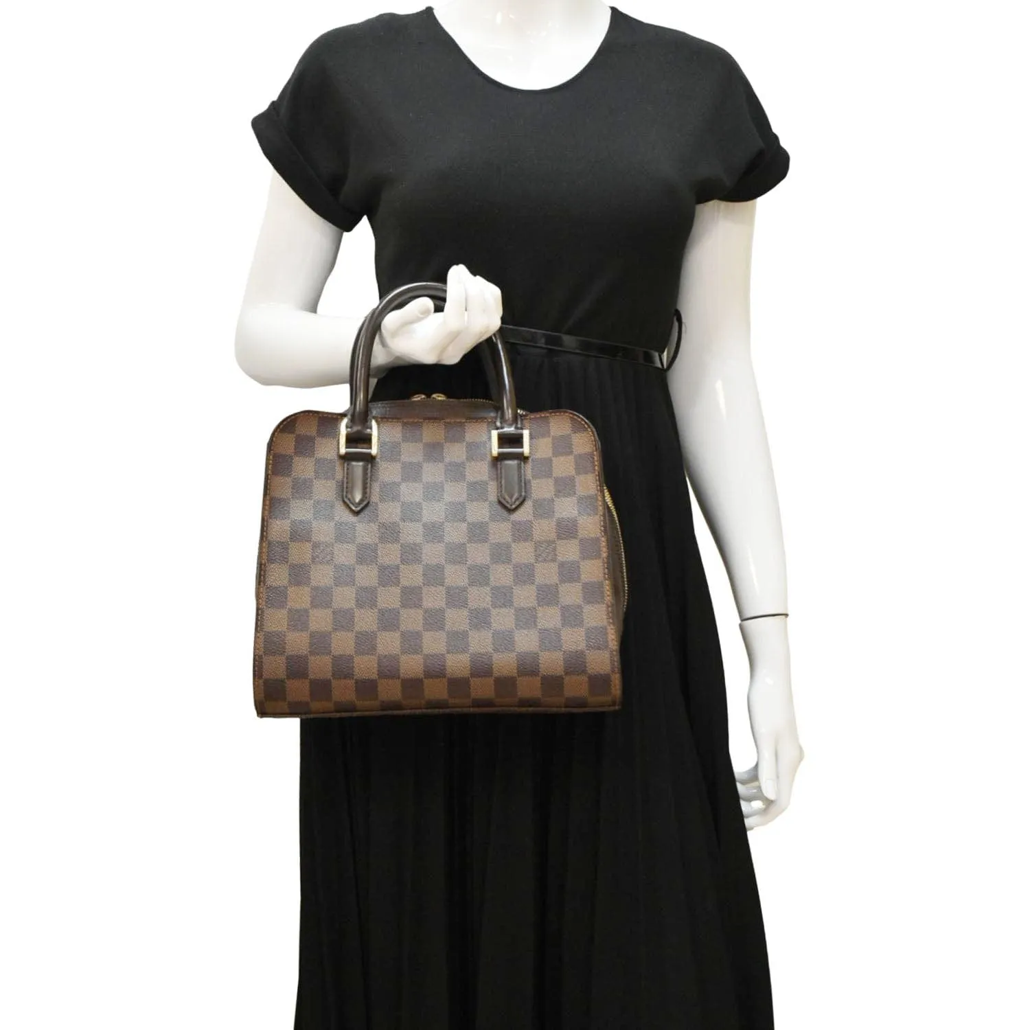 LOUIS VUITTON Triana Damier Ebene Satchel Bag Brown