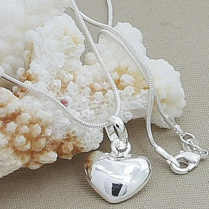 Luxury Heart Pendant Necklace Silver For Women Wedding Jewelry