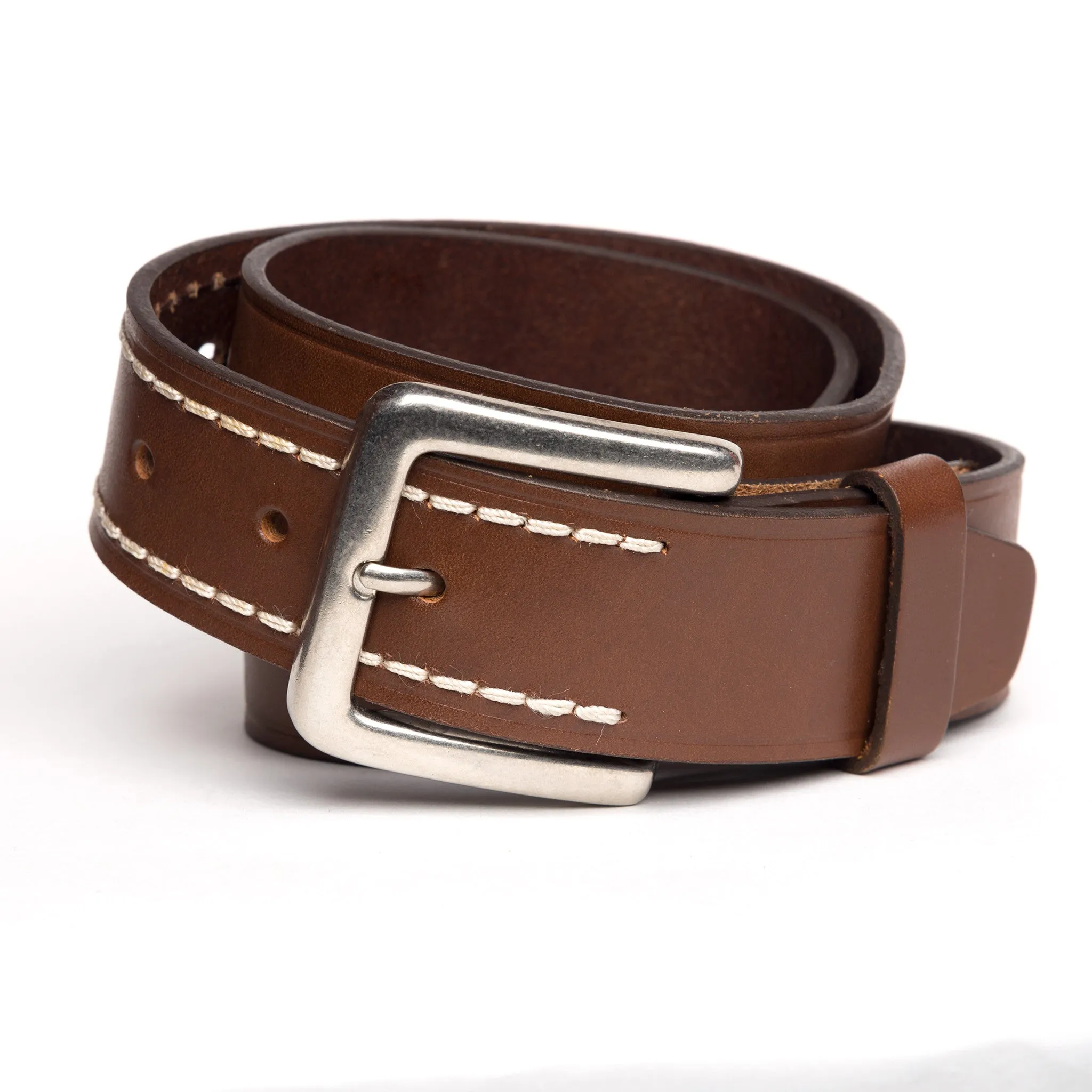 M-73C  1 1/2" Contrast Stitch Belt- Brown
