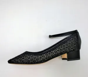 Manolo Blahnik Listana Lace and Satin Ankle Strap Block Heels