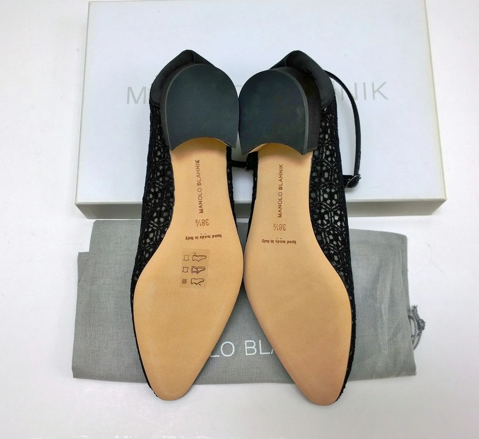 Manolo Blahnik Listana Lace and Satin Ankle Strap Block Heels