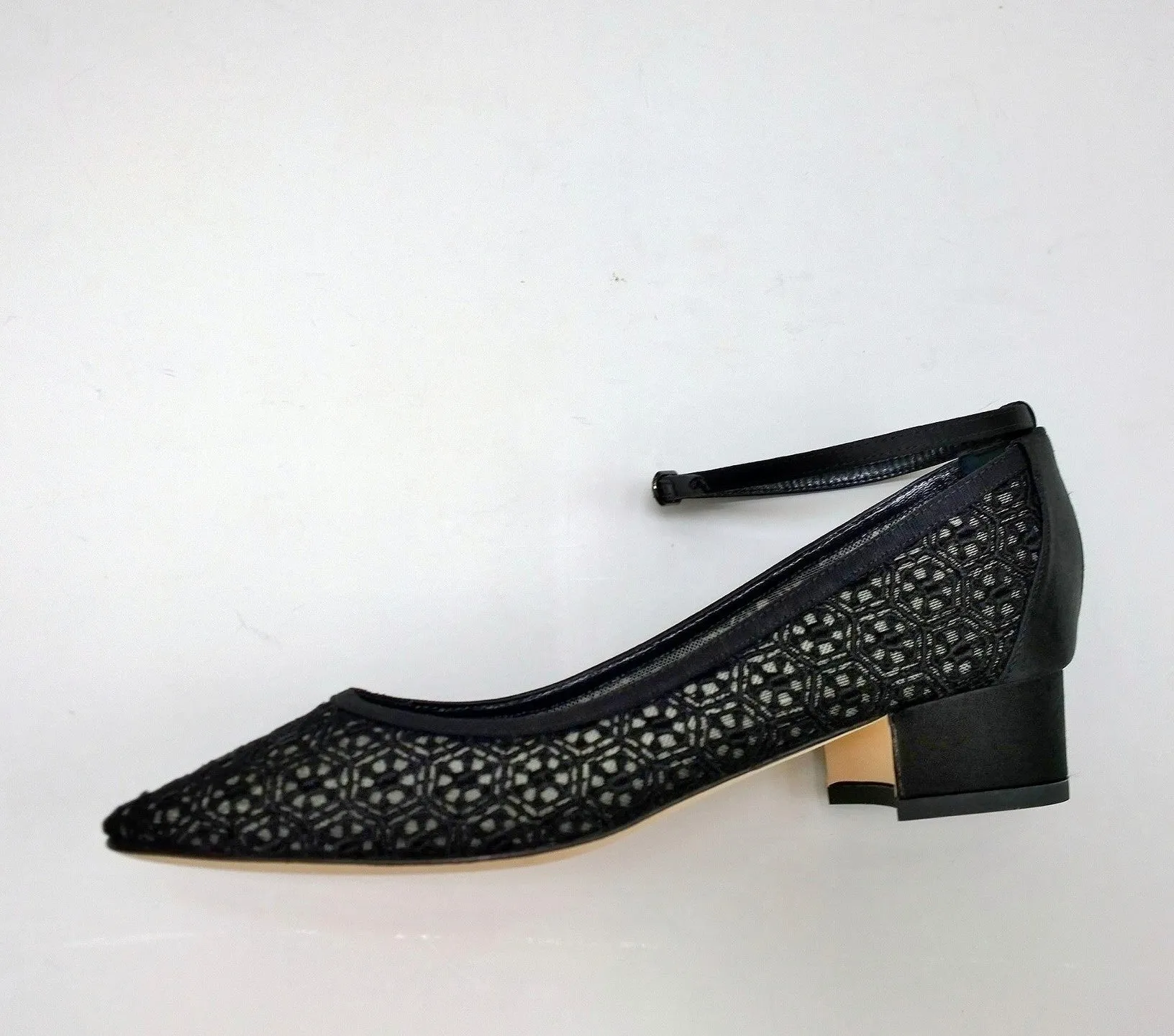 Manolo Blahnik Listana Lace and Satin Ankle Strap Block Heels