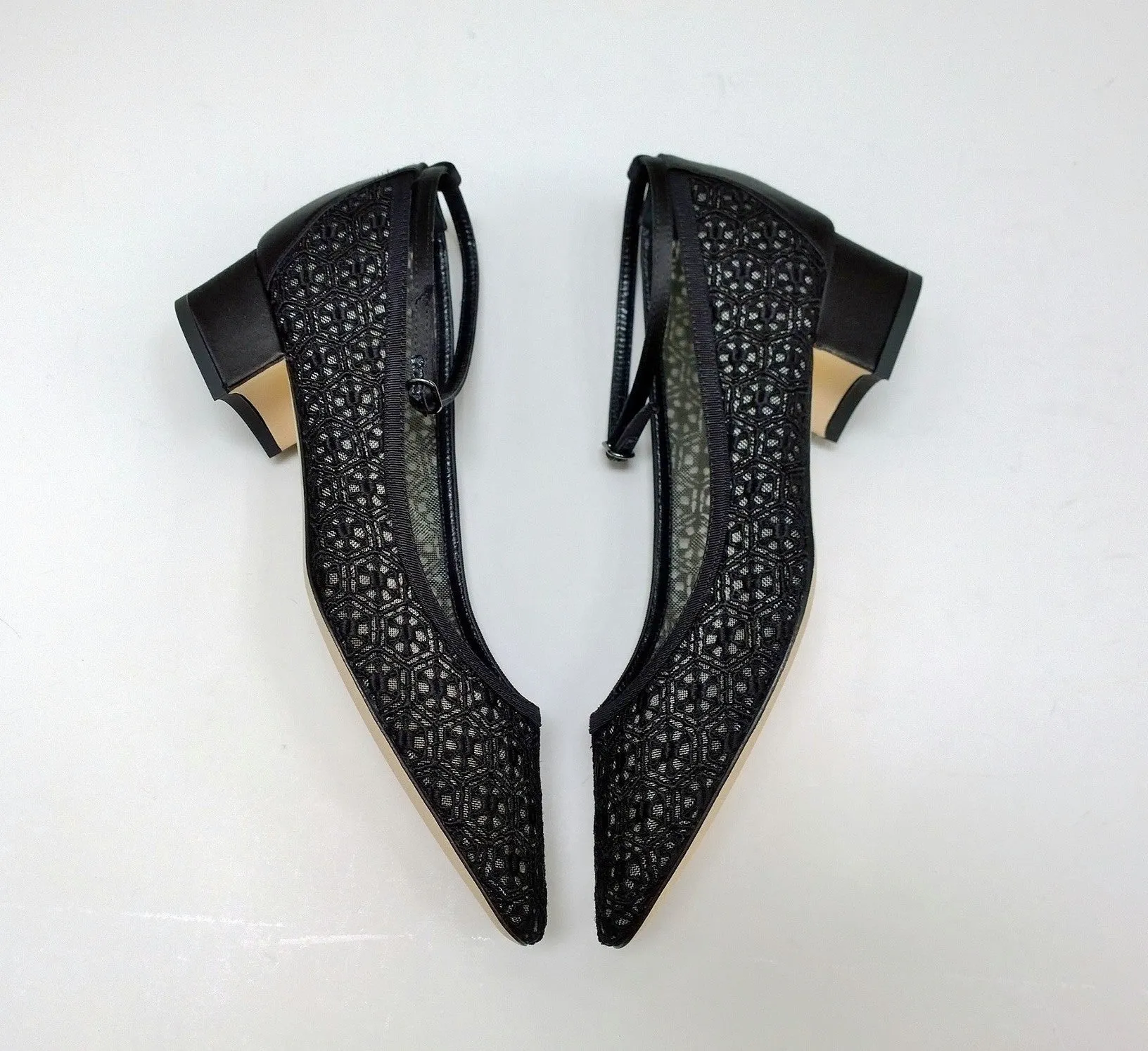 Manolo Blahnik Listana Lace and Satin Ankle Strap Block Heels