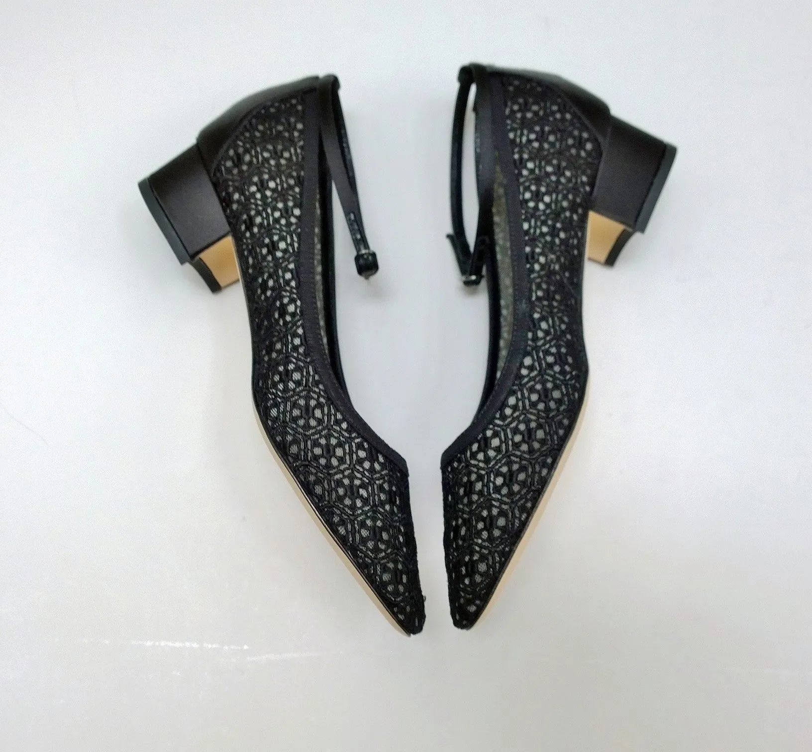 Manolo Blahnik Listana Lace and Satin Ankle Strap Block Heels
