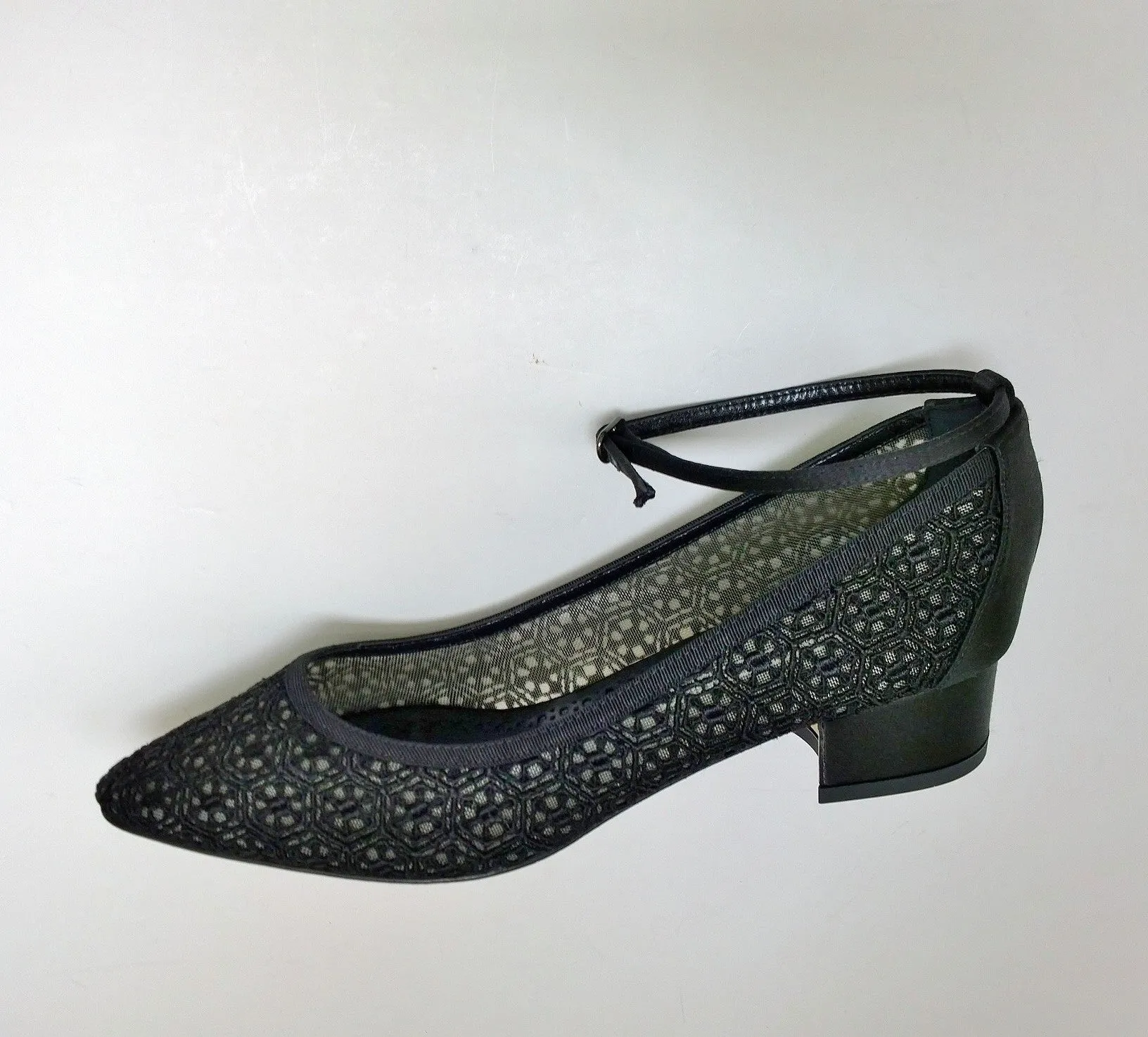 Manolo Blahnik Listana Lace and Satin Ankle Strap Block Heels