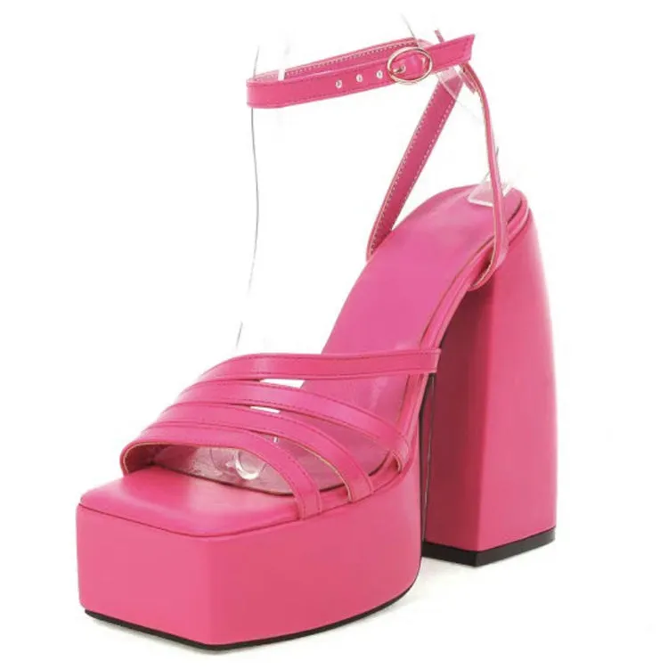 Matt PU Leather Straps Platform Sandals