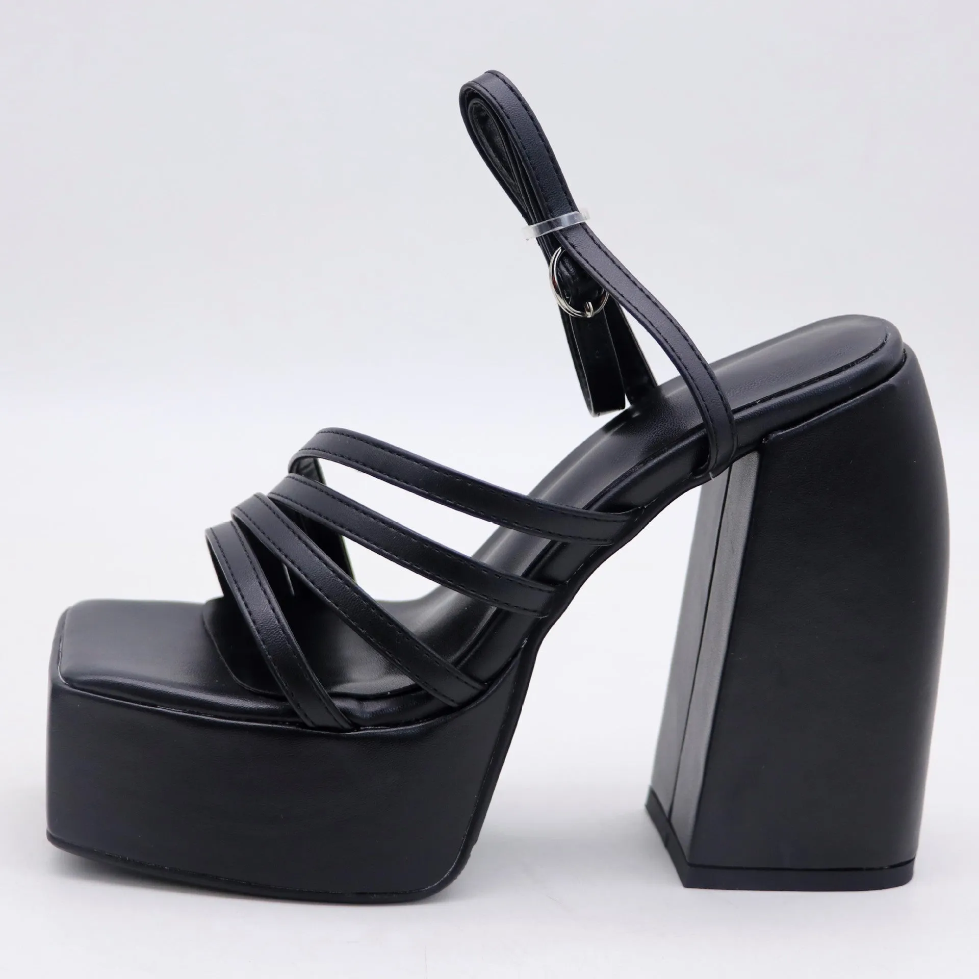 Matt PU Leather Straps Platform Sandals