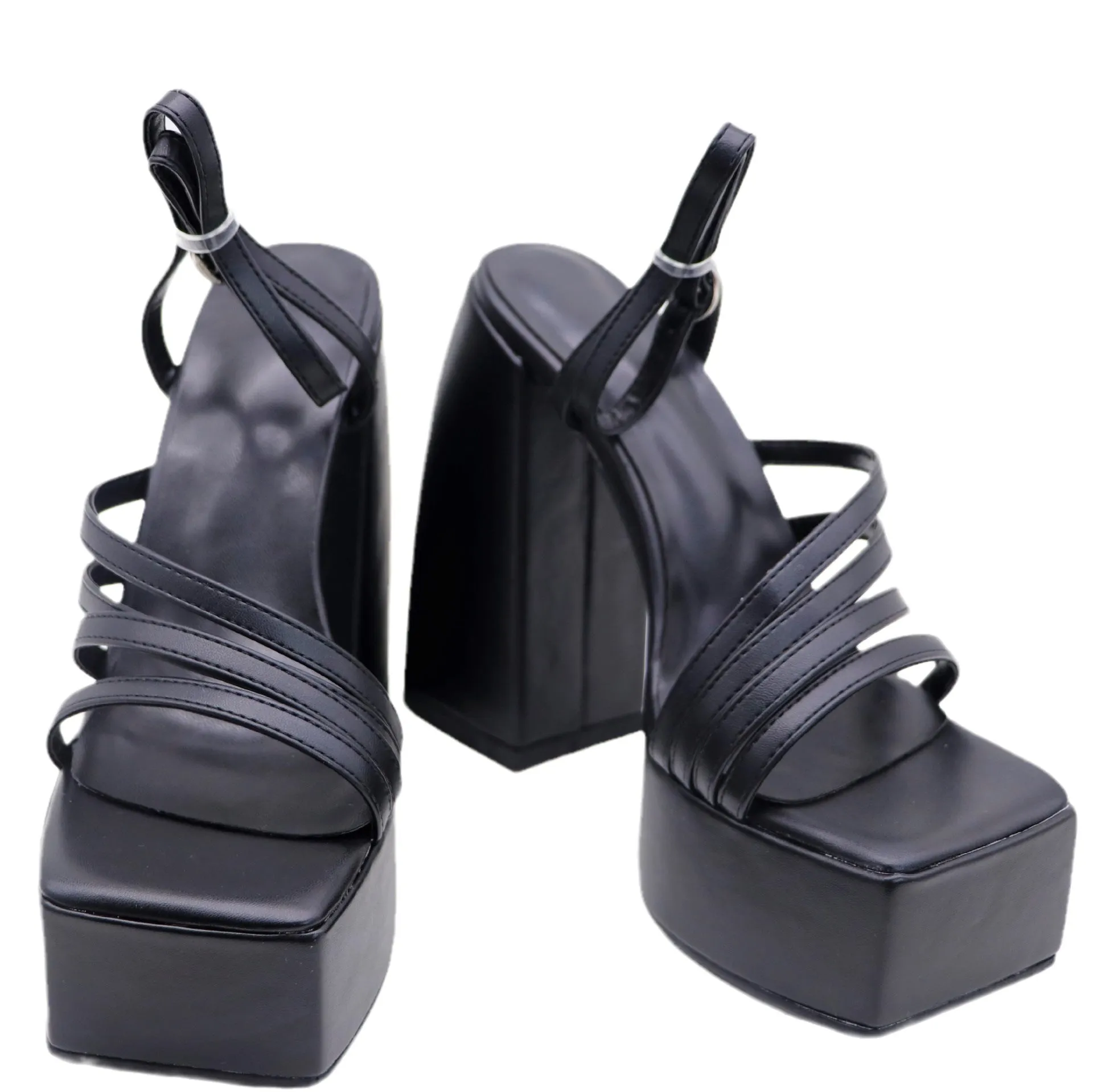Matt PU Leather Straps Platform Sandals