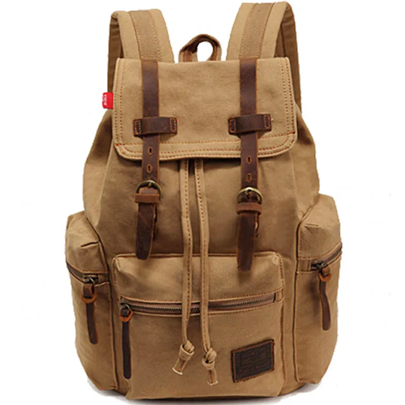 Men Vintage Canvas Backpack Drawstring 36-55L