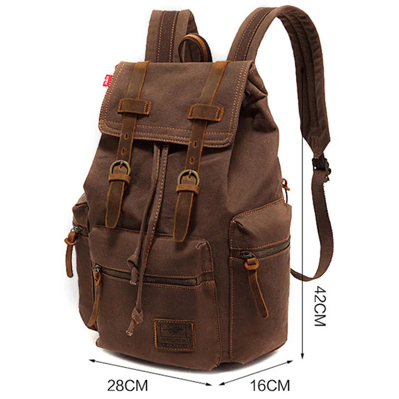 Men Vintage Canvas Backpack Drawstring 36-55L