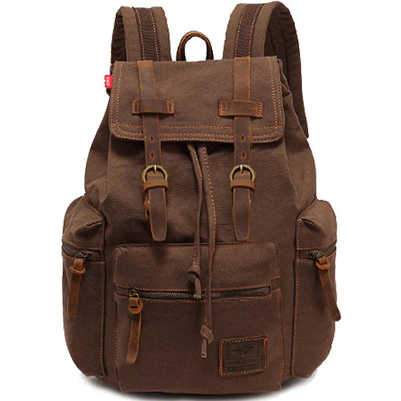 Men Vintage Canvas Backpack Drawstring 36-55L