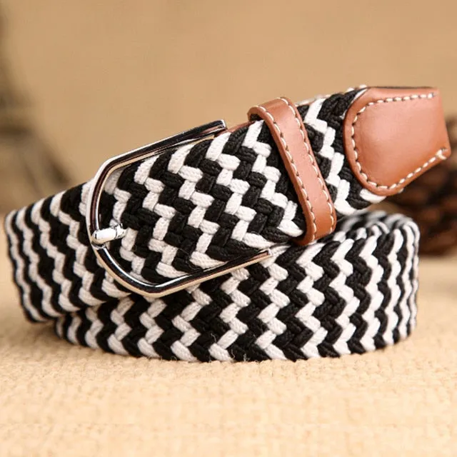 Men Women Elastic Stretch Belts One Size Casual Knitted Pin Buckle Belt Woven Canvas Webbing 2020 Fashion Jeans Belt 105 cm