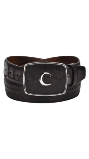 Men’s Cuadra Engraved Black Leather Western Belt
