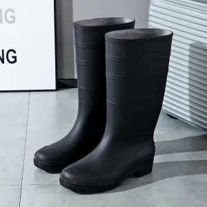 Men's Solid Color Knee High Top Waterproof Rain Boots, Comfy Non Slip Durable Shoes For Fishing, Kitchen, Rainy Day Outdoor Activities