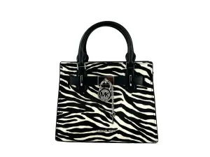 Michael Kors Hamilton Small Leather Zebra Print Satchel Crossbody Black/White