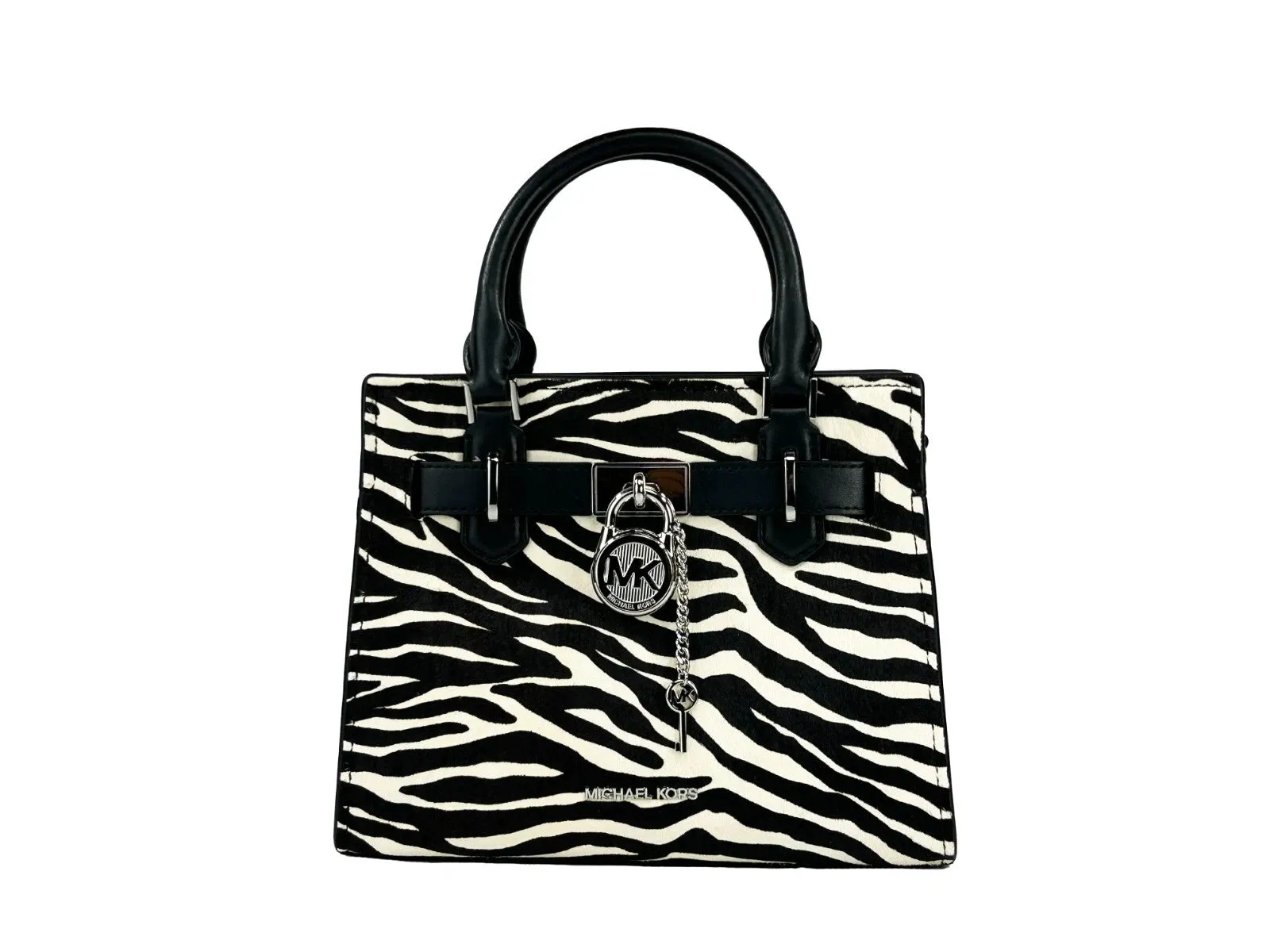 Michael Kors Hamilton Small Leather Zebra Print Satchel Crossbody Black/White