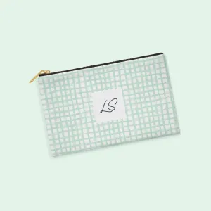 Mint Brushstroke Plaid Personalized Zipper Pouch
