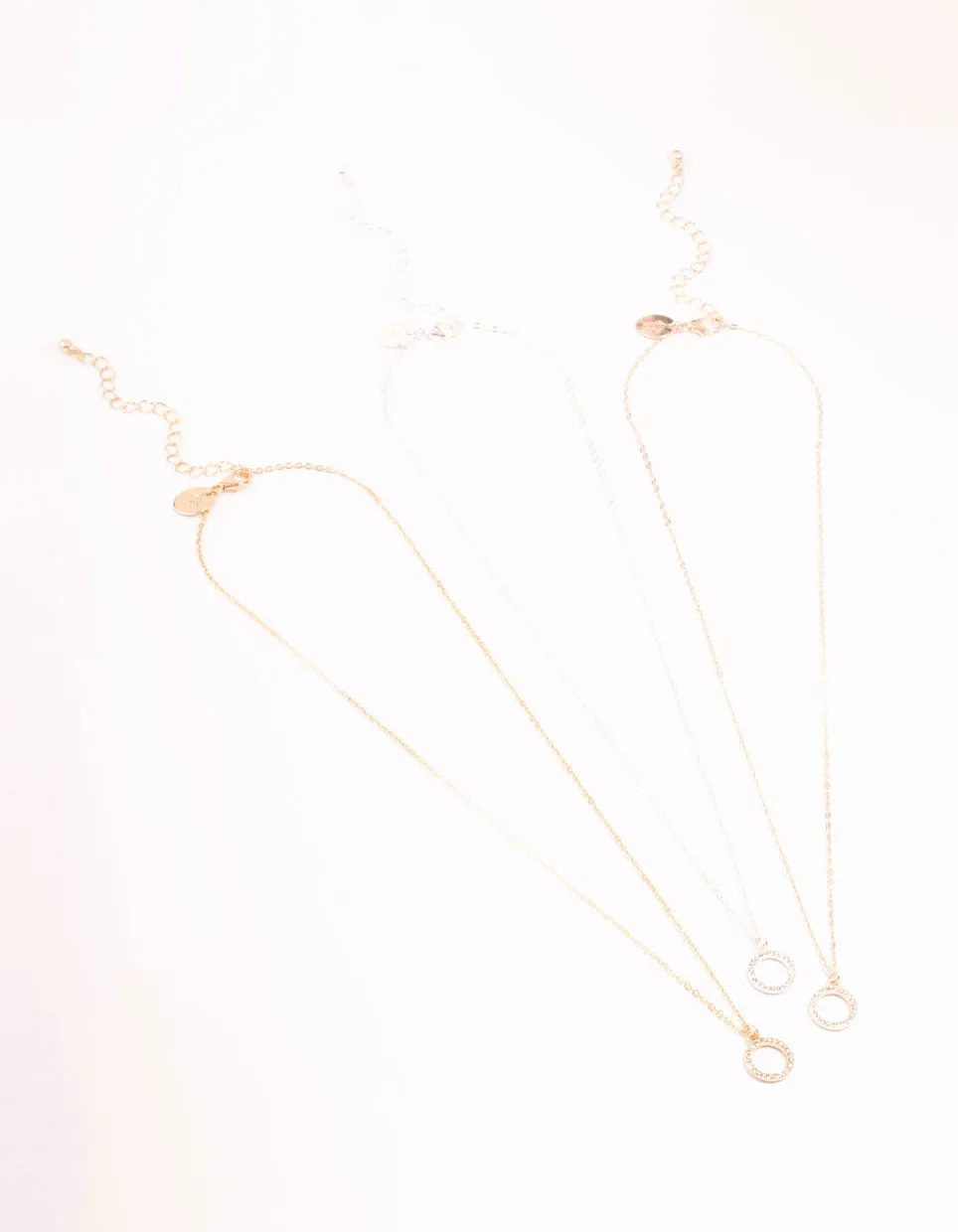 Mixed Metal Diamante Open Circle Pendant Necklaces 3-Pack
