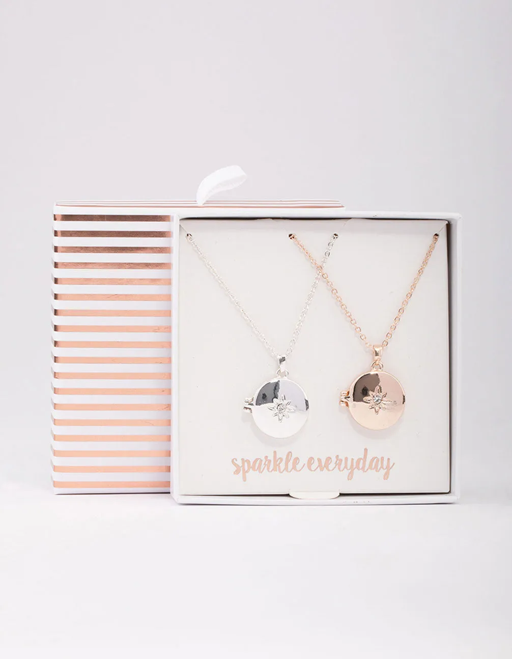 Mixed Metal Star Diamante Locket Necklace Pack