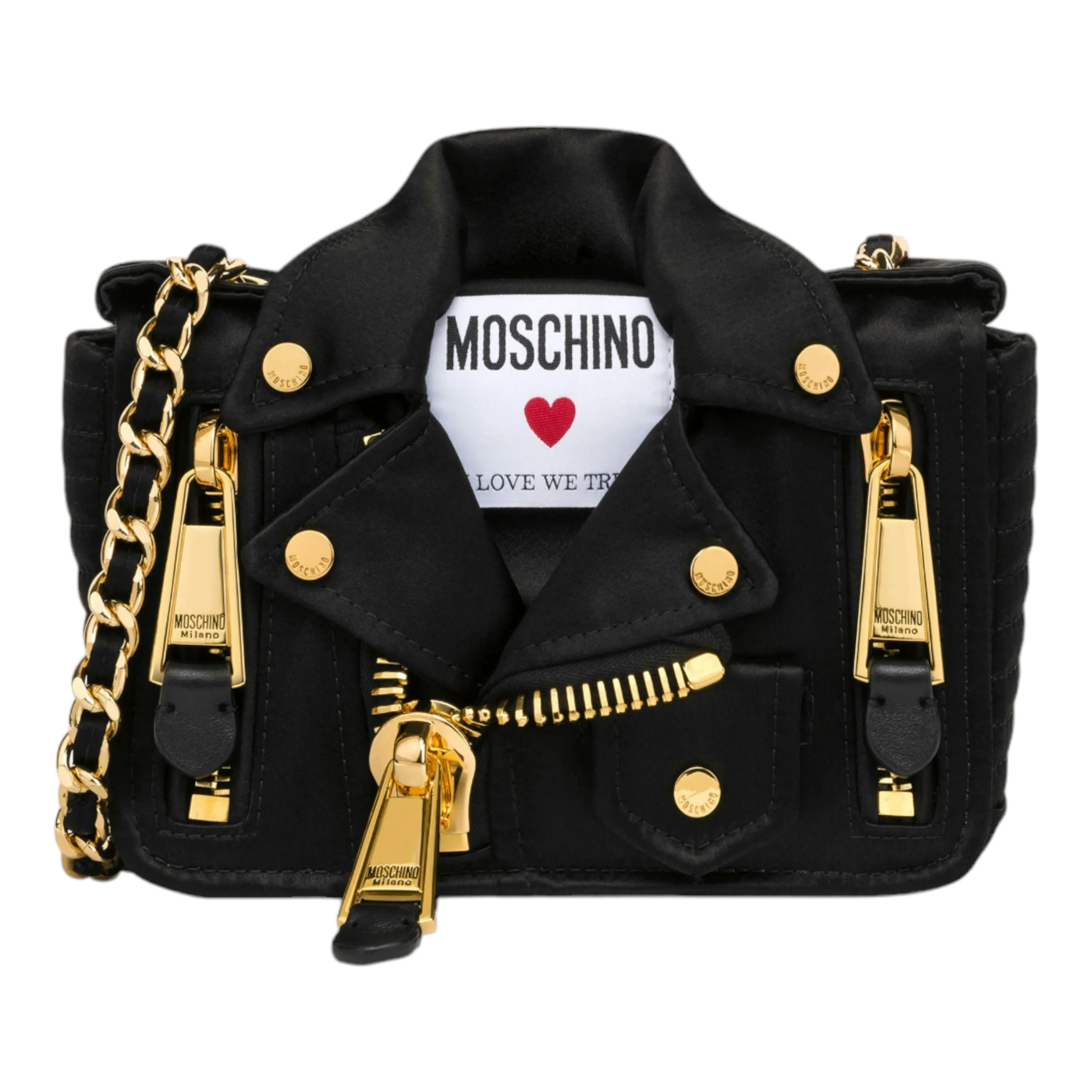 Moschino Satin Biker Bag In Love We Trust