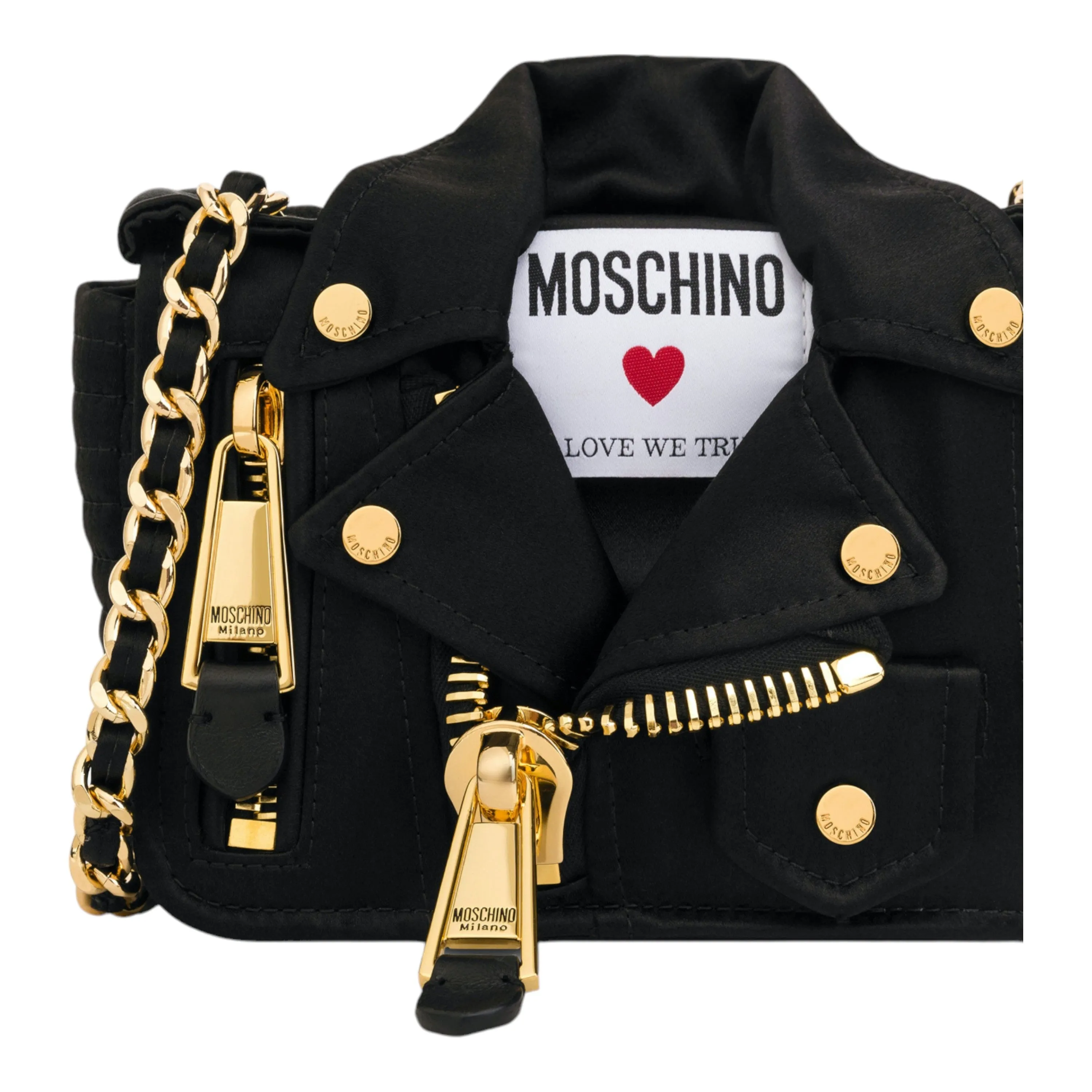 Moschino Satin Biker Bag In Love We Trust