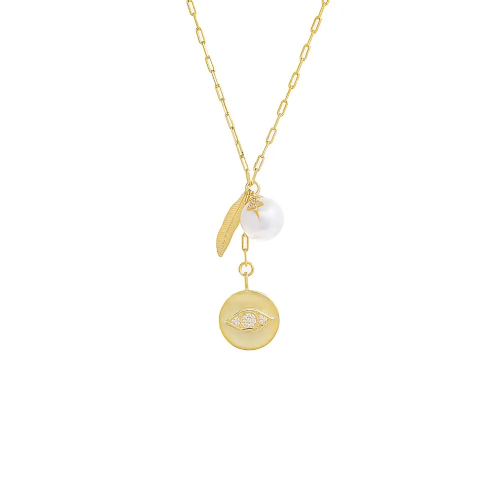 Multi Charm Paperclip Lariat Necklace