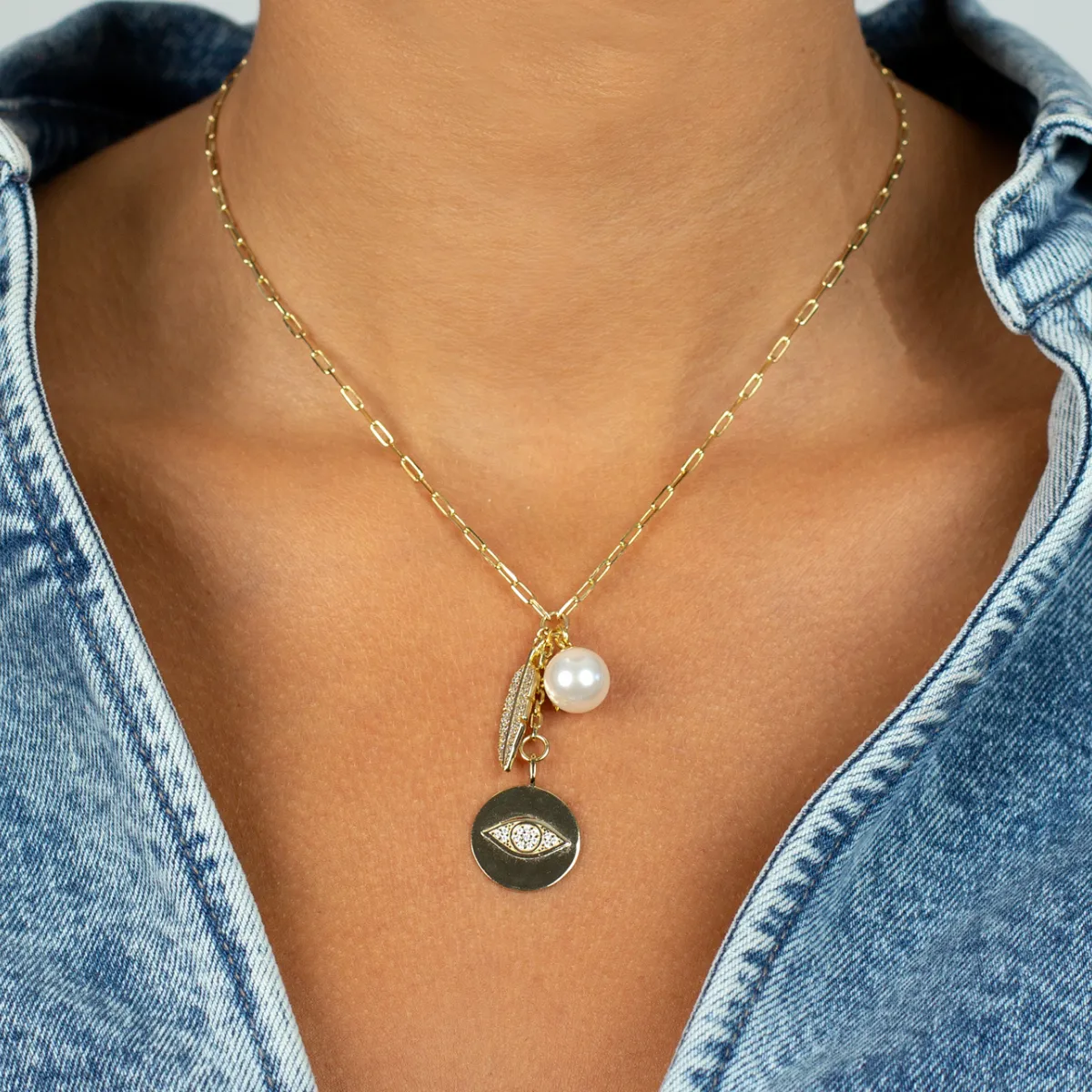 Multi Charm Paperclip Lariat Necklace